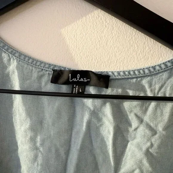 Lulus $89 Charming Presence Light Blue Chambray Mini Dress With Pockets size lar - Picture 4 of 5